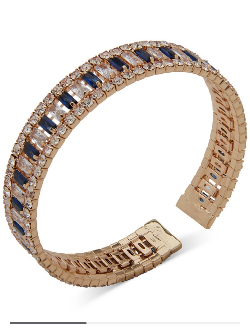 Anne Klein Rose Gold-Tone Cuff with Blue and Clear Stones